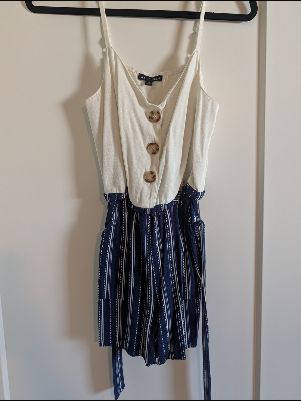 Abound Cream and Navy Striped Button Romper